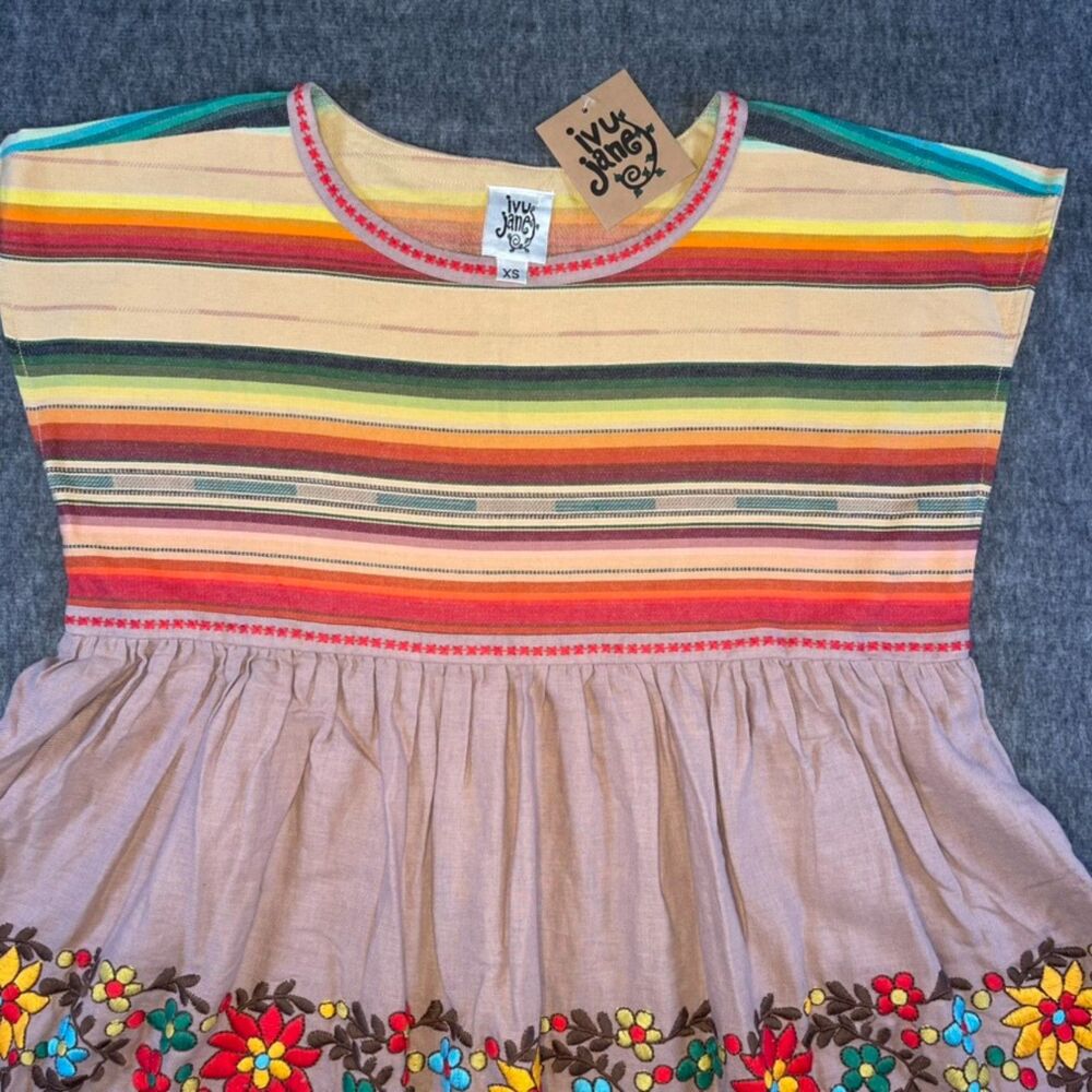 NWT Ivy Jane Embroidered Serape Stripe Boho Womens Top sz XS Resort Summer Vacay